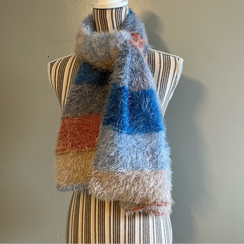 Womens Scarf Chunky Knit Multicolor Stripe Colorblock Fuzzy Rectangular Scarf